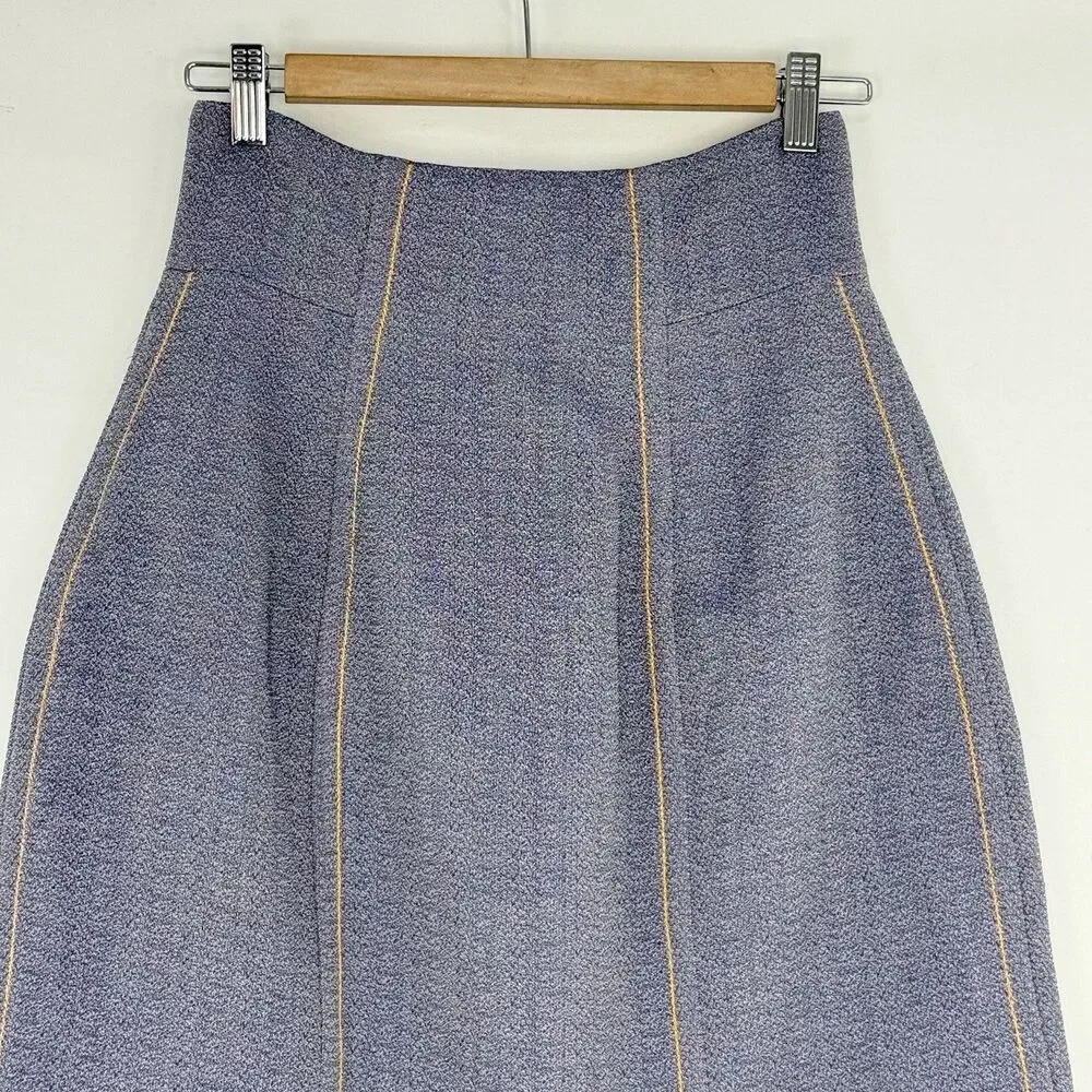 Marni Made in Italy Blue A-Line Skirt Size 36, USA 0 Contrast Stitch Zip Back
